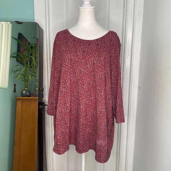 Catherines Pink & Purple Asymmetrical Print, 3/4 Sleeve Top, Size 2X #283 - Picture 3 of 10
